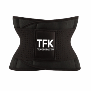 TFK Transformation Waist Trainer – premium black compression belt for waist sculpting and core support.