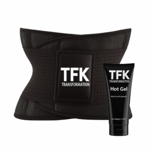 TFK Transformation Waist Trainer and Hot Gel workout enhancer bundle for core sculpting and sweat optimization.